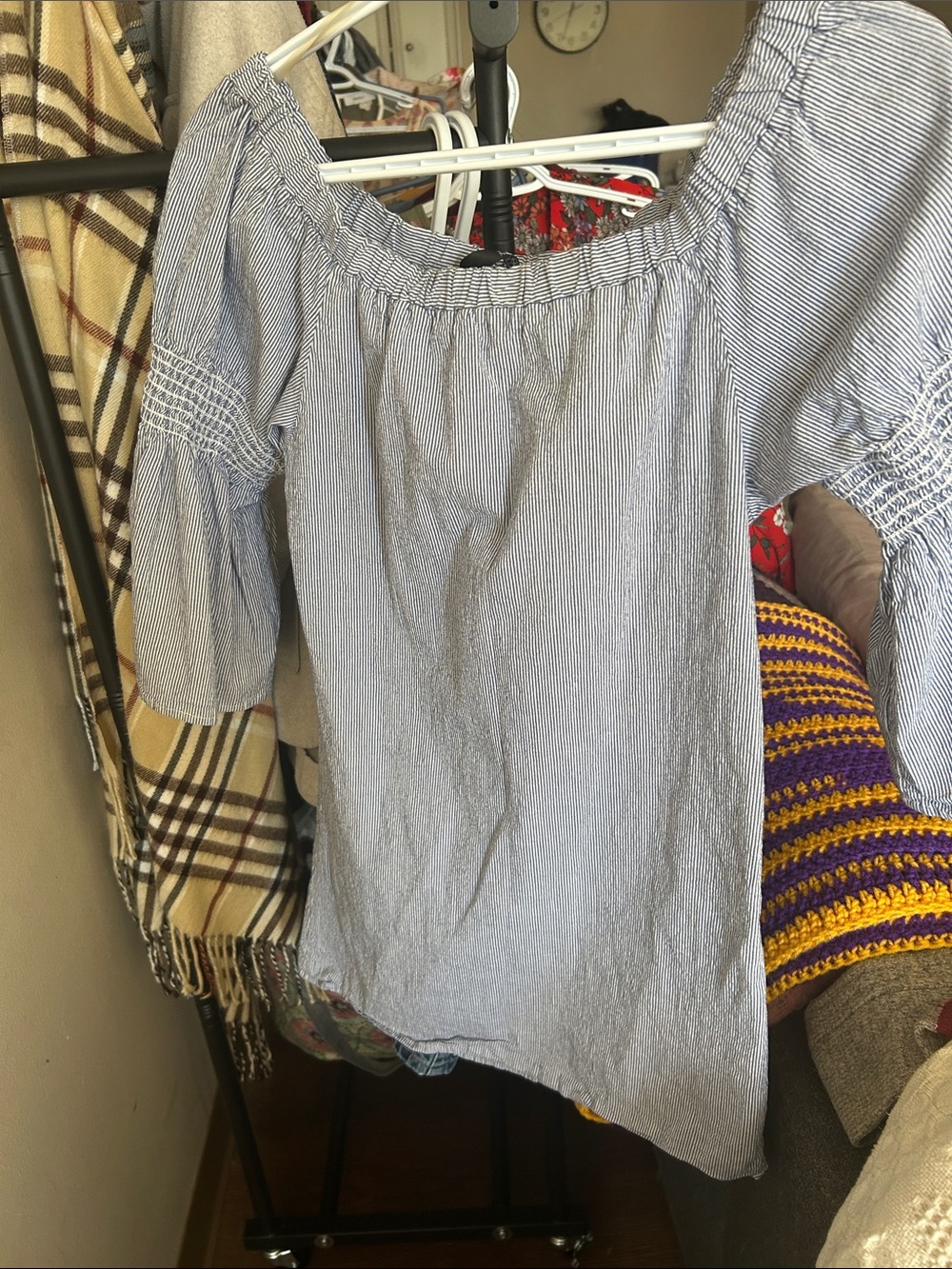 Rebel Sugar Blue and White Striped Off-Shoulder Top